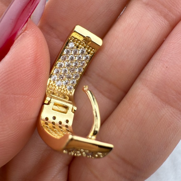 ZA copper zircon 18k Gold color lux Hoop Earrings - Picture 5 of 11